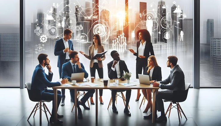 Enterprise team meeting in a modern office